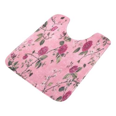 Imagem de Burbuja Tapete de banheiro com flores retrô, tapete de banho absorvente de pelúcia macio, base antiderrapante para piso de banheiro, oval em forma de U