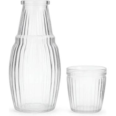 Imagem de Jarra de Vidro com Copo, Design com Nervuras Verticais, Transparente, Set de 2 Peças