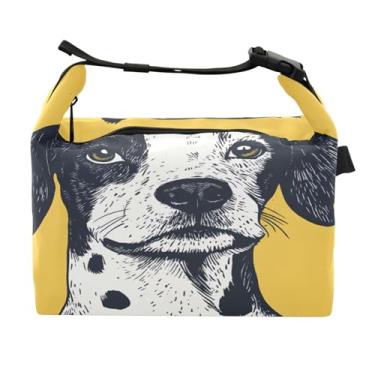 Imagem de STAYTOP Lancheira de cachorro manchada de fundo amarelo com fivela de alça, lancheira isolada para meninos e meninas, lancheira térmica para trabalho escolar