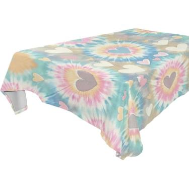 Imagem de Burbuja Toalha de mesa tie dye Hearts, toalha de mesa retangular, anti-rugas, grossa para decoração de jantar, cozinha, festa, 152 x 274 cm