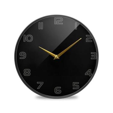 Imagem de YETTASBIN Relógio de parede de acrílico preto sólido - Silencioso, sem tique-taque, operado por bateria, relógio redondo decorativo criativo para cozinha, sala de estar, banheiro, decoração de