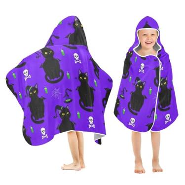 Imagem de Burbuja Toalha de banho com capuz de gatos vestidos para crianças, toalha de praia de pelúcia macia absorvente para meninas e meninos 3-10 anos, 61 x 127 cm