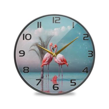Imagem de YETTASBIN Relógio de parede de acrílico flamingo - Silencioso, sem tique-taque, operado por bateria, relógio redondo decorativo criativo para cozinha, sala de estar, banheiro, decoração de escritório