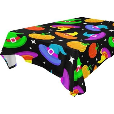 Imagem de Burbuja Toalha de mesa colorida de chapéus de bruxa, toalha de mesa retangular, anti-rugas, grossa para decoração de jantar, cozinha, festa, 152 x 228 cm