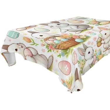 Imagem de Burbuja Toalha de mesa de coelhinho da Páscoa, toalha de mesa quadrada anti-rugas grossa para decoração de jantar, cozinha, festa, 152 x 152 cm