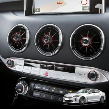 Imagem de JUIVEEL Tampa de botão de ajuste de volume de áudio de rádio de carro, painel de painel de ar condicionado compatível com acessórios Kia Stinger 2018-2023 (preto, 5 peças)