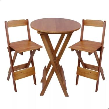 Imagem de Jogo Mesa Bistrô Dobrável com 2 Cadeiras - Conjunto Prático para Churrasco, Jardim e Ambientes Externos(Mel)