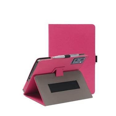 Imagem de Capa para tablet DigiLand S10 de 10,1 polegadas, capa dobrável de couro PU com suporte para caneta e alça de pulso, portátil para viagens de negócios (rosa vermelha)