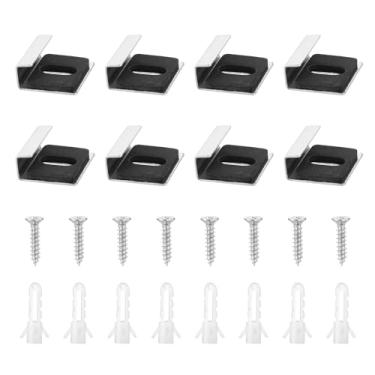 Imagem de Clipes de metal para espelho, 8 peças, kit de suporte de espelho de metal com parafusos, almofadas de borracha, clipes de espelho, suporte resistente para montagem sem moldura, painel de avisos de