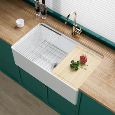 Imagem de Miuara Pia branca para estação de trabalho de fazenda 79 cm para cozinha - Avental refratário frontal para pia de cozinha suporte inferior 78,7 cm x 45,7 cm x 25,4 cm, estilo casa de fazenda, tigela