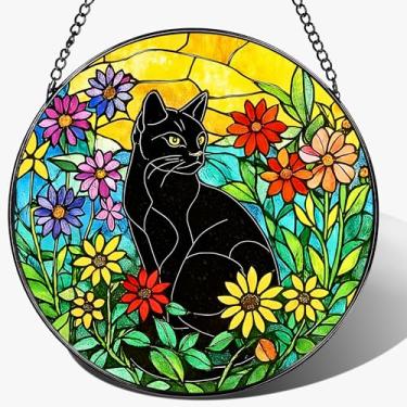Imagem de Vitral de gato preto, janela interna de 20 cm, apanhadores de sol para pendurar janelas, decoração de casa e Natal, festival, dia das mães, aniversário, presentes para mulheres, homens, amantes de