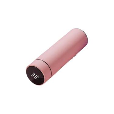 Imagem de Garrafa Térmica Inteligente com Termômetro Digital, Aço Inox, 500ml, Rosa, Display LED, Infusor de Chá, 22,5cm x 6,5cm