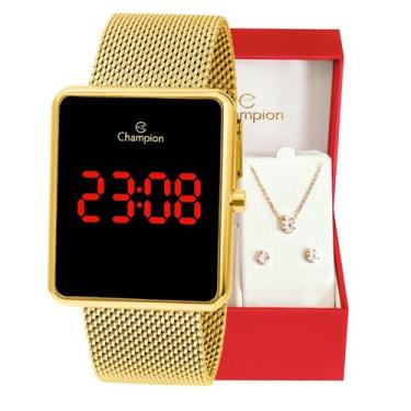 Imagem de Relógio Feminino Champion Digital Quadrado Dourado CH40080V, Dourado