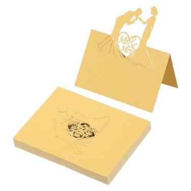 Imagem de PATIKIL 50 peças de cartões de casamento, cartões de nome, papel com glitter, cartão de lugar de casamento, etiquetas dobradas para mesa, buffet, recepção, jantar, festa, ouro