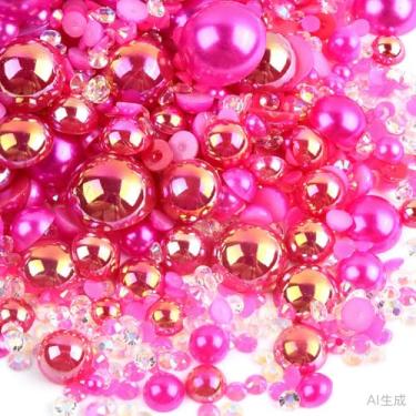 Imagem de 500 peças ABS pérolas semi-redondas e resina flatback strass tamanhos variados kit sortido para fazer joias DIY, arte de unhas, decoração de artesanato (cor 9)