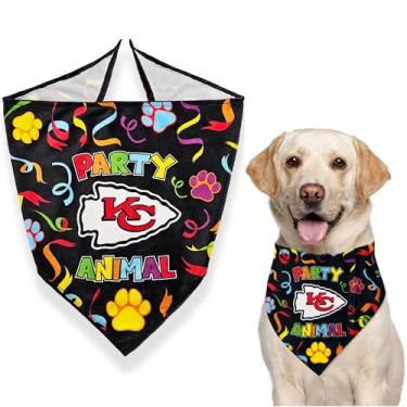 Imagem de Bandana de aniversário para animais de estimação NFL Kansas City Chiefs, cachecol licenciado para festa de aniversário para cães e gatos, roupa de animal de estimação de time de futebol, babador de