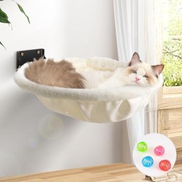 Imagem de JUNSPOW Rede para gatos montada na parede, camas dobráveis e estáveis para gatos - Prateleiras de parede de pele de coelho sintética para dormir, brincar, escalar e descansar - Capacidade máxima de
