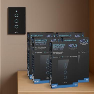 Imagem de Kit Interruptor Inteligente Smart Wi-fi 2.4 GHz 3 Botões Preto ou Branco com Alexa google Bivolt Neo Avant (5, Preto)