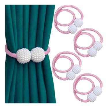 Imagem de Kit 2 Prendedores De Cortina Magnético Abraçadeira Imã Presilhas para Cortinas com Pérolas,Magnéticas, Decorativas, Cozinha, Quarto, Salas (Rosa)