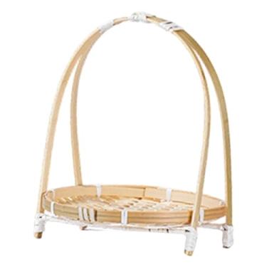 Imagem de WeiLaiKeQi Cesta de frutas em bambu trançado, bandeja de servir com alça, prato porta-alimentos para café de doces, Único 19x13cm