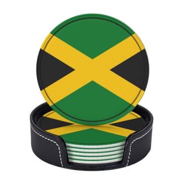 Imagem de Keeawou Porta-copos de couro com bandeira da Jamaica com suporte, conjunto de 6, adequado para vários copos
