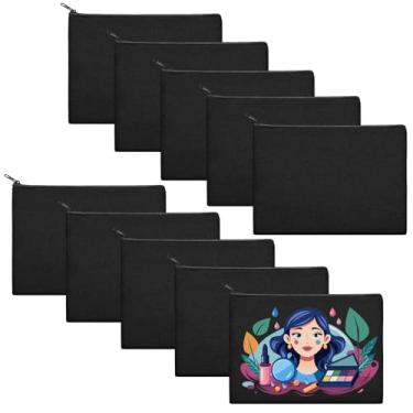 Imagem de 10 unidades de bolsas de maquiagem de lona, 19 x 14 cm, sublimação de algodão, em branco, faça você mesmo, bolsa de cosméticos com zíper colorido para dama de honra, bolsa de maquiagem, viagem, bolsa