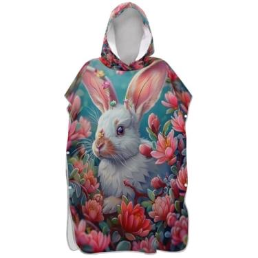 Imagem de Joisal Coelho branco flor rosa poncho de surfe trocador para toalha de praia com capuz Adul impressão absorvente ponchos de praia para homens