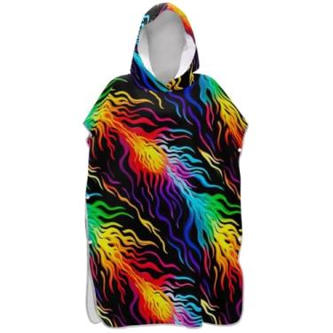 Imagem de Joisal Roupão de secagem rápida para adultos, poncho de surfe, praia, banho com capuz, colorido, arco-íris, gradiente, preto, ponchos femininos com capuz