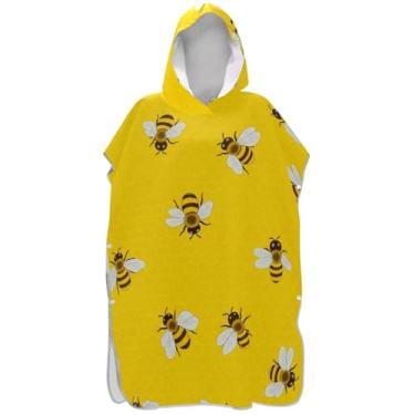 Imagem de Joisal Poncho de surfe para adultos trocador com capuz toalha de banho reutilizável ponchos de praia para homens abelhas fofas amarelo favo de mel