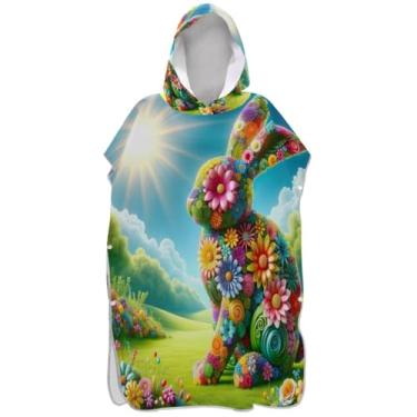 Imagem de Joisal Colorido Primavera Coelho Animal Surf Poncho Trocador Adulto Com Capuz Toalha de Praia Impressão Plus Size Ponchos de Praia para Homens