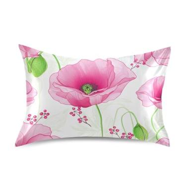 Imagem de Fronhas de almofada com estampa floral macia rosa branca padrão queen king fronha de cetim refrescante cama fronhas para cabelo bonito arte king size 101,6 cm x 50,8 cm