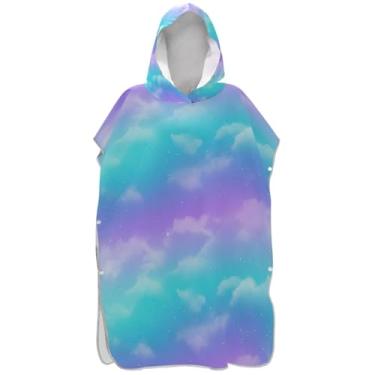 Imagem de Joisal Roupão para adultos, poncho de surfe, praia, com capuz, toalha de banho vestível, azul celeste, roxo, nuvem pastel, poncho masculino com capuz