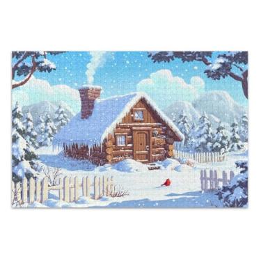 Imagem de Cabana aconchegante com árvores nevadas, quebra-cabeças de 1000 peças para adultos, jogos para adultos para noite de jogos