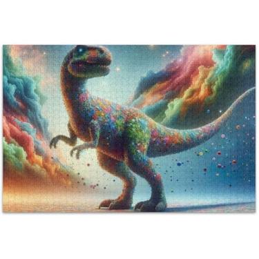 Imagem de Quebra-cabeça pintura dinossauro confete 500 peças adultos divertido arte boba arte floral pintura