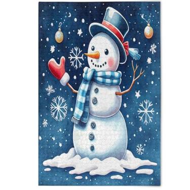 Imagem de Quebra-cabeça 500 peças para adultos boneco de neve fofo azul branco inverno família amantes presentes Prime Family Puzzles cenário estético arte floral, 500 peças, 52 cm x 37,8 cm