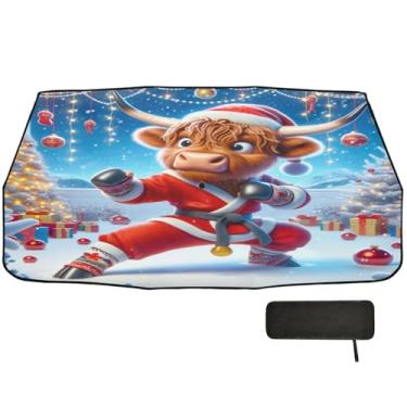 Imagem de Guarda-sol engraçado de Natal vaca vermelha para carro guarda-sol para-brisa proteção de isolamento térmico persianas de janela de caminhão 147 x 75 cm proteção solar interior automotivo