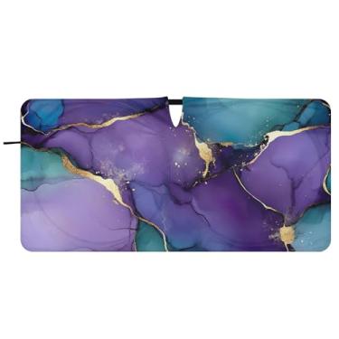 Imagem de Guarda-sol de carro com estampa de mármore roxo dourado para para-brisa engraçado dobrável para para-brisa dianteiro estampa animal, 76 cm x 149 cm