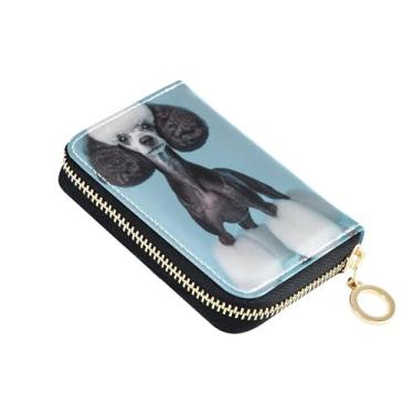 Imagem de Carteira feminina Dog Black White Poodle Carteira de couro para cartão de crédito com bloqueio de RFID pequena carteira masculina com bolso para moedas