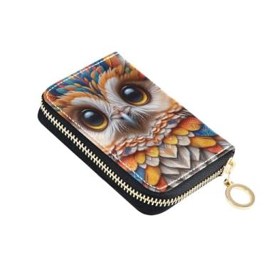 Imagem de Carteira feminina de couro com estampa de coruja colorida com bloqueio de RFID, linda bolsa de moedas floral com zíper