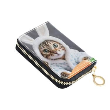 Imagem de Carteira feminina de couro com bloqueio de RFID, pequena carteira de viagem com zíper, desenho fofo, gato, gatinho