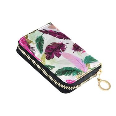 Imagem de Carteiras de cartão de crédito com bloqueio de RFID, carteira feminina, pequena, com zíper, porta-cartões e dinheiro, penas coloridas, estética