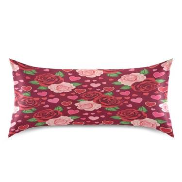 Imagem de Blueangle Fronha de cetim refrescante para cabelo e pele, fronha rosa dos namorados, tamanho king 50,8 x 101,6 cm com fecho de envelope (376)