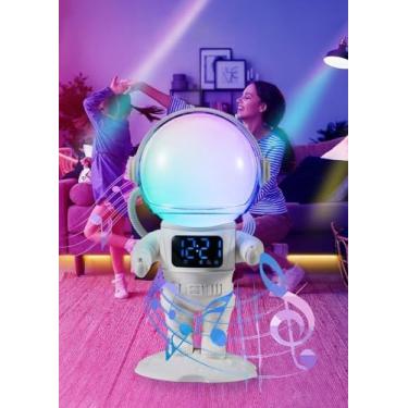 Imagem de Lâmpada inteligente de despertar astronauta com alarmes duplos, ruído branco, companheiro do sono, luz de ambiente, alto-falante Bluetooth e controle táctil