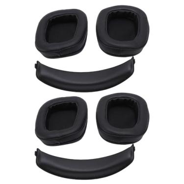Imagem de Jiawu G933 G935 G633 G635 Protetores de Ouvido de Couro Proteico, 4 Peças de Almofadas de Ouvido de Reposição Com Faixa de Cabeça para Fácil Instalação, Bloqueia Sons Externos, Adequado para Fones de