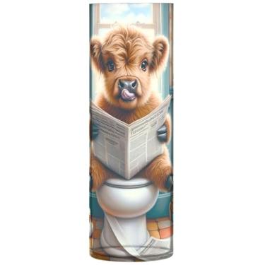Imagem de Vaca Highland Engraçada Bonito Vasos Grandes de Outono Vaso de Flor Cilindro de Plástico para Mesa Estética Decoração de Banheiro, 30 cm x 9,9 cm