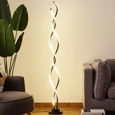 Imagem de Luminária de chão LED espiral moderna e regulável - 3 temperaturas de cor, interruptor de pé, iluminação elegante para sala de estar e quarto - peça decorativa preta