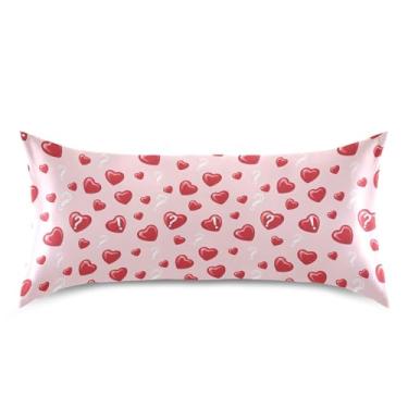 Imagem de Wassud Fronha de cetim brilhante de coração vermelho para o dia dos namorados para cabelo e pele fronhas de seda lisa king size respiráveis com fecho de envelope