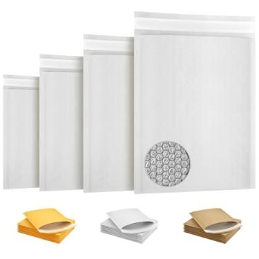 Imagem de Amiff Pacote com 50 envelopes brancos de envio 4x7 Bubble Mailer 4x7 envelopes de papel Kraft com bolhas de 10 x 17 cm. Descole e sele envelopes acolchoados para envio de correspondência em massa Embalagem e embalagem