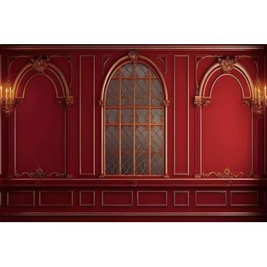 Imagem de Baocicco 2,4 x 2 m Fundo de Fotografia de Parede Real Vermelho Estilo Europeu Arco Janela Palácio Interior Fotografia Cerimônia de Casamento Festa de Aniversário Formatura para Estúdio de Vídeo