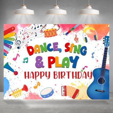 Imagem de Rsuuinu Pano de fundo de música, feliz aniversário, para crianças, instrumento musical, dança, cantar e brincar, decoração de festa de feliz aniversário, faixa, lembrancinhas, cabine fotográfica